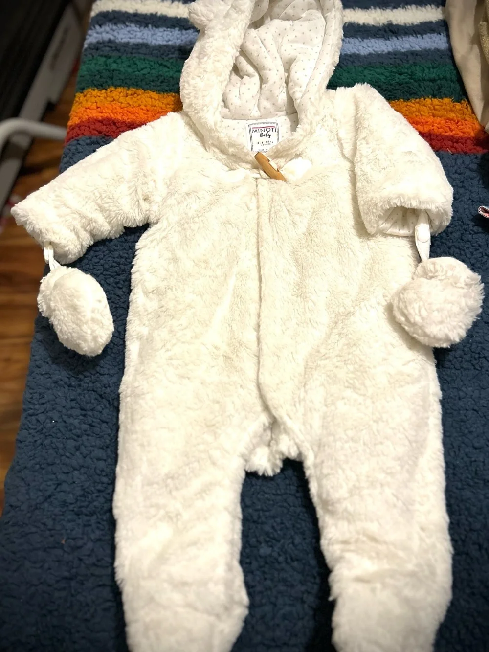 MINOTI Baby Cream Fleece Footed One-Piece with Hood